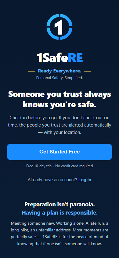 1SafeRE welcome screen, dark theme